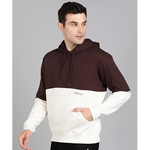 Alan Jones Clothing Men's Colorblock Cotton Regular Fit Hooded Sweatshirt (Brown_L)