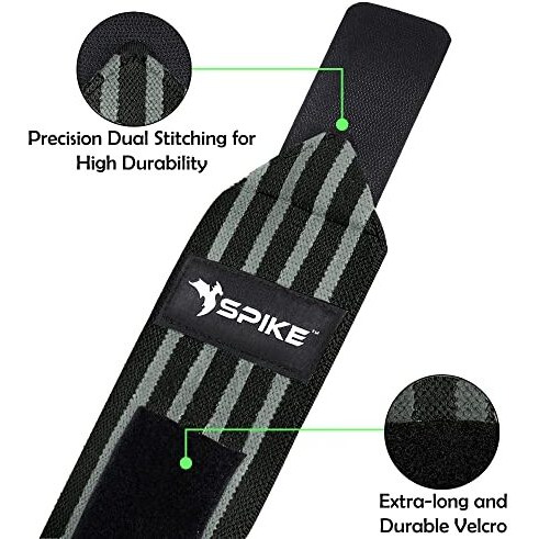 Spike Cotton Wrist Support Gym Band Strap For Weightlifting Pain Relief With Thumb Loop Grip For Both Men And Women (Black)
