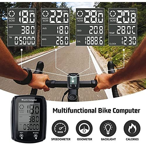 Linist Wired Bicycle Computer,Mph Km/H Bicycle Computer,Digital Lcd Backlight Display Bike Speedometer,Universal 19 Functions Ip54 Waterproof Bicycle Speedometer