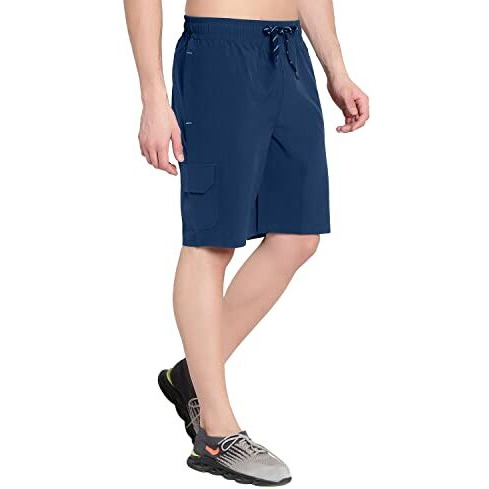 John Ally Athletic Sports Cargo Shorts For Men With Zip Pockets And Elastic Waistband Quick Dry Lightweight Activewear. (M, Berlin Blue)