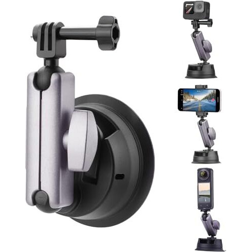 Yantralay Aluminium Car Suction Mount 360 Rotatable For Insta 360 X4/X3/X2, Ace Pro,One R/Rs, Hero 13 12 11 10 9 8 7, Dji Osmo Action Series & All Other Action Camera Accessories