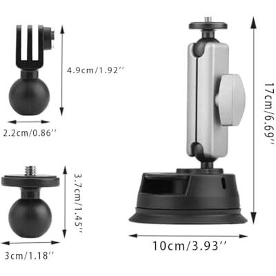 Yantralay Aluminium Car Suction Mount 360 Rotatable For Insta 360 X4/X3/X2, Ace Pro,One R/Rs, Hero 13 12 11 10 9 8 7, Dji Osmo Action Series & All Other Action Camera Accessories