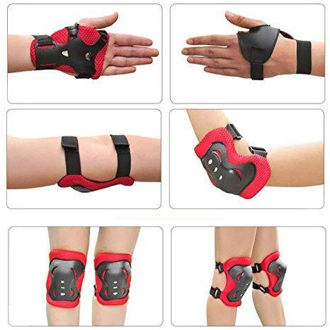 Jern Kids Skating/Cycling/Scooter/Roller Skates 6 Pcs. Guard Set,Eva Padded With Plastic (Knee,Elbow & Palm Guard) (Red)