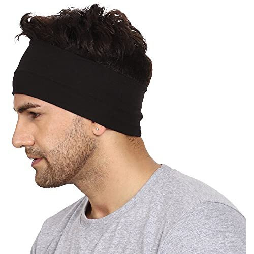 Gajraj Wide, Moisture Wicking And Non-Slip Exercise Workout Cotton Headband For Men And Women (Black)