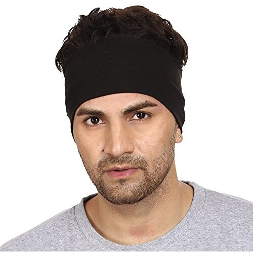 Gajraj Wide, Moisture Wicking And Non-Slip Exercise Workout Cotton Headband For Men And Women (Black)