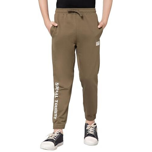 Alan Jones Clothing Boys Solid Joggers Track Pants (Olive_11-12 Years), Mid Rise