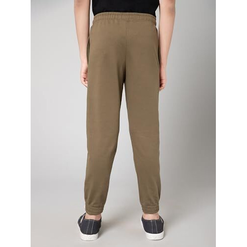 Alan Jones Clothing Boys Solid Joggers Track Pants (Olive_11-12 Years), Mid Rise