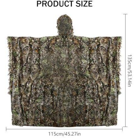 Proberos Ghillie Suit, 3D Camouflage Hunting Apparel, 3D Leaf Woodland Poncho Ghillie Suit Camouflage Clothing For Hunting Bird Watching Military Training Outdoor Gaming Wildlife Photography