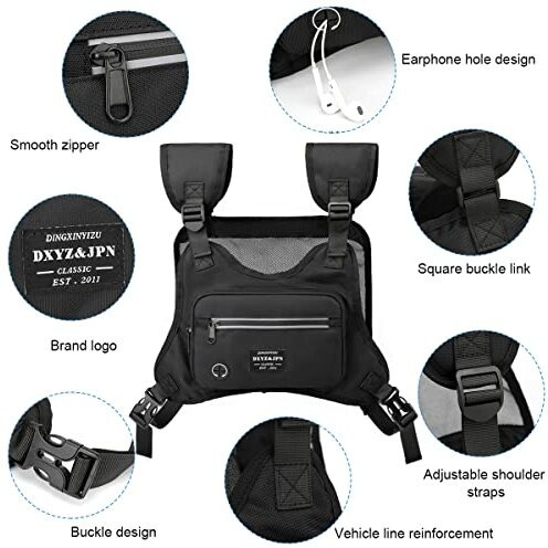 Optifit Chest Bag For Men Women, Stylish Tactical Vest Chest Bag Men, Adjustable Rig Bag Chest Pocket For Hiking, Camping, Night Running, Exercise