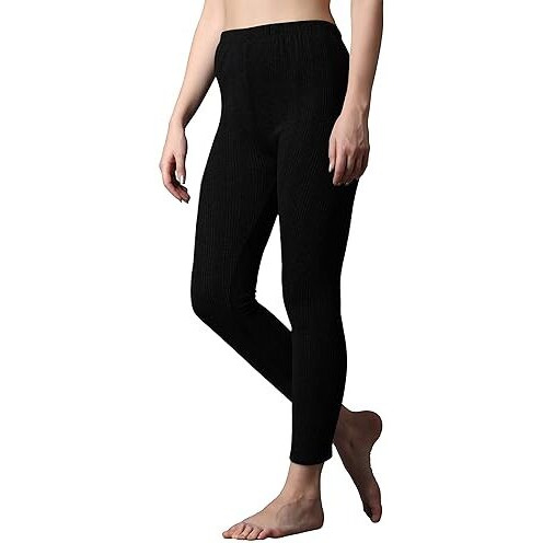 Ff Women's Premium Warmer Thermal Bottoms Pant Ultra Soft Bottom Winter Inner Wear Johns Regular Fit Underwear (Color - Black (Size - Large), Mid Rise