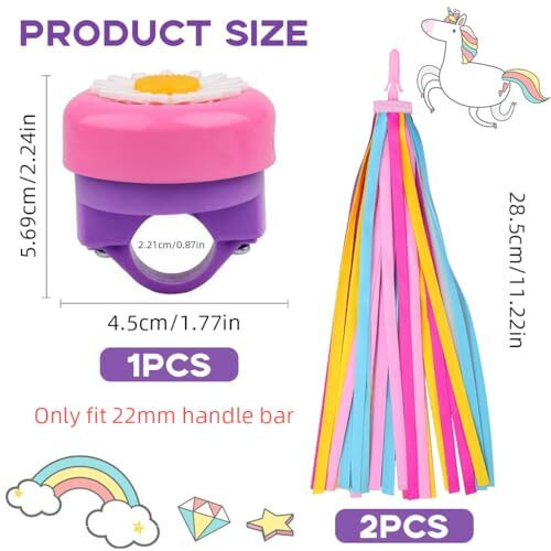 Proberos Kids Bike Bell Daisy Flower Pink Dome Bell With 2 Pack Pink Tassels Charms Bike Charms Scooter Charms Handle Bar Charms Decorative Streamers For Kids Bike, Scooters