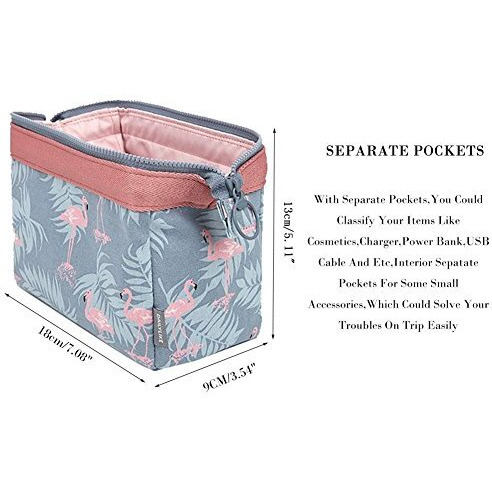 House Of Quirk Toiletry Kit Women Jewelry Organizer Electronics Accessories Hard Drive Carry Case Portable Cube Purse (Grey Flamingo)