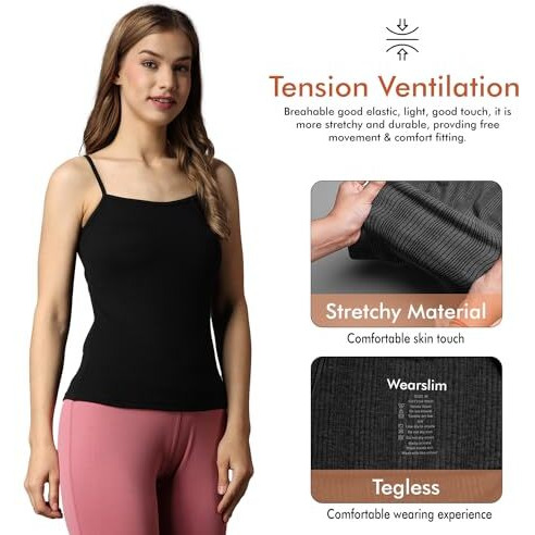 Wearslim WomenS Cotton Quilted Winter Lightweight Thermal Underwear For Women Long Johns Bottom And Spaghetti Set With Fleece Lined Soft Warmer Color - Zed Black (Size - Large)