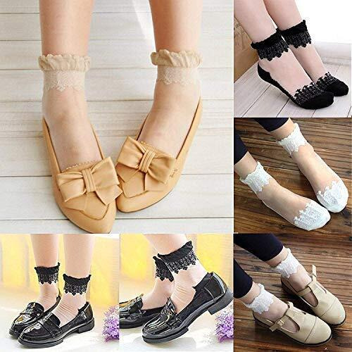 Pursue Fashion Transparent Net Crystal Elastic Ankle Length Socks With Little Flowers Print, For Women & Girls (Pack Of 2, Assorted Colours)