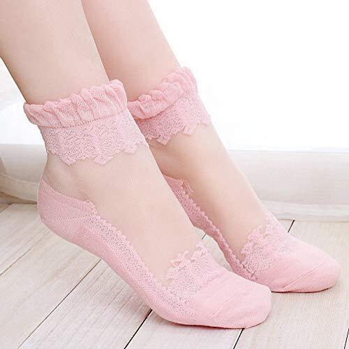 Pursue Fashion Transparent Net Crystal Elastic Ankle Length Socks With Little Flowers Print, For Women & Girls (Pack Of 2, Assorted Colours)