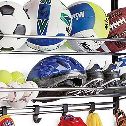 Gtc Sports Equipment Organizer Rack|Multi Sports Gear Hanging Shelves Storage Hanging Rack|With Adjustable Hooks&Steel Rods Sports Rack(It N-31)