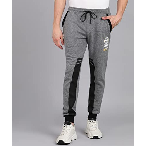 Alan Jones Clothing Men's Printed High Rise Cotton Joggers Track Pant (Melange_Medium)