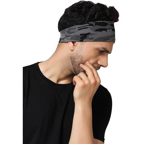 Paropkar Multi Sports Headbands Moisture Wicking Workout Headband, Sweatband For Running, Cycling, Football, Yoga, Hairband For Women And Men (Grey Army Headband)