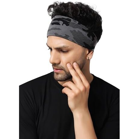 Paropkar Multi Sports Headbands Moisture Wicking Workout Headband, Sweatband For Running, Cycling, Football, Yoga, Hairband For Women And Men (Grey Army Headband)
