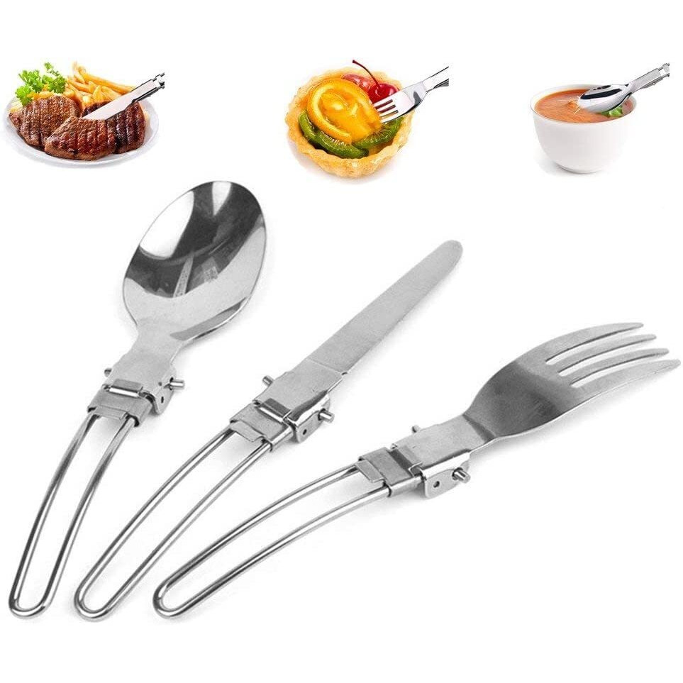 Near Stop 6 Piece Folding Camping Cutlery Set, Stainless Steel Portable Knife And Fork Spoon With A Nylon Pouch Cutlery Kit For Picnic Outdoor, Hiking, Travel