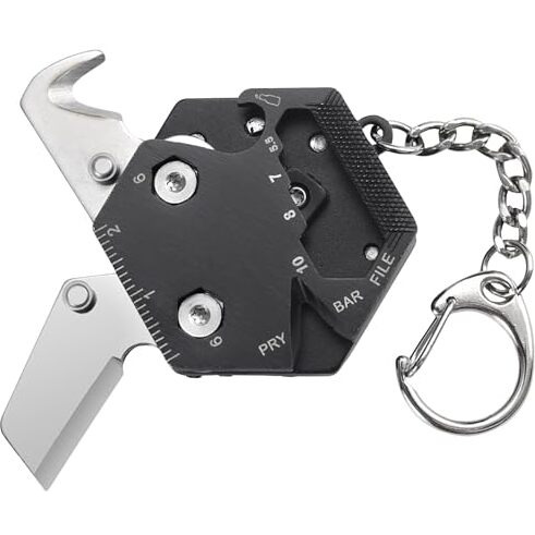 Flombify Ls11 Hexagonal Shape Multi Tool Keychain, Portable Pocket Multitool With Folding Cutter, Screwdriver Set, Bottle Opener, And More For Outdoor Hiking, Camping
