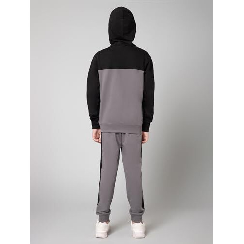 Alan Jones Clothing Boys Colorblocked Co-Ords Set Tracksuit (Dark Grey, Black_13-14 Years)