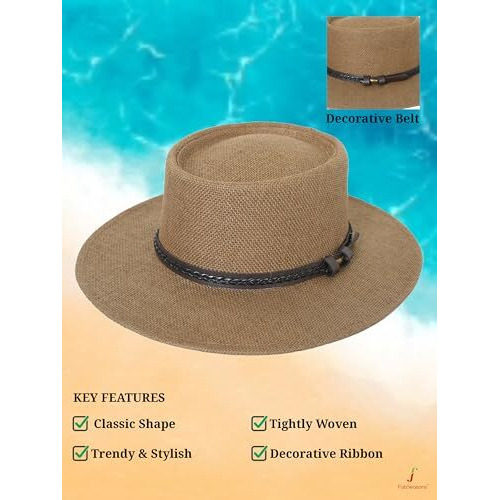 Fabseasons Men Beach Sun Hat - Summer Classic Boater Sun Hat Panama Fedora For Party Travel(S/M)