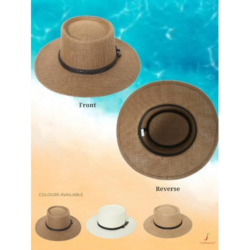Fabseasons Men Beach Sun Hat - Summer Classic Boater Sun Hat Panama Fedora For Party Travel(S/M)
