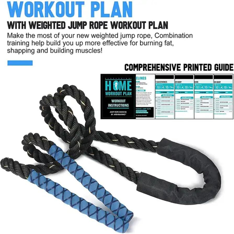 Fittyflux 1.2 Kg Weighted Jump Rope For Fitness- 3Lb Heavy Jump Rope For Men &Women - Gym Training, Home Workout, Total Body Workouts - 3M Long, Polyester (1.2Kg, Blue)