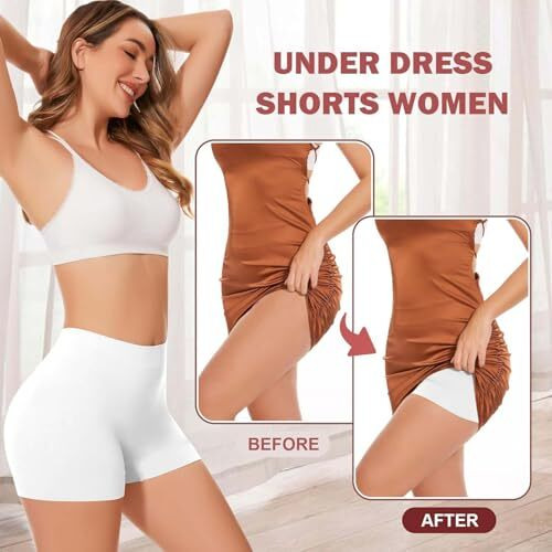 Hsr Women's Cotton Ice Silk Safety Pants Mid Waist Seamless Anti-Slip Non-Curling Shorties/Underskirt Shorts (One Size Fit To 30-38 Inch) (White (Fit To  30-38 Inch))