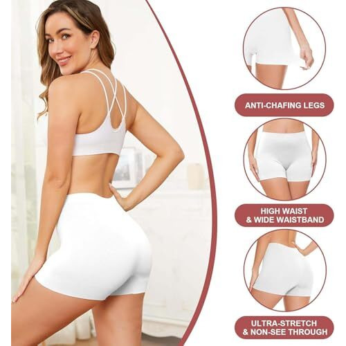Hsr Women's Cotton Ice Silk Safety Pants Mid Waist Seamless Anti-Slip Non-Curling Shorties/Underskirt Shorts (One Size Fit To 30-38 Inch) (White (Fit To  30-38 Inch))
