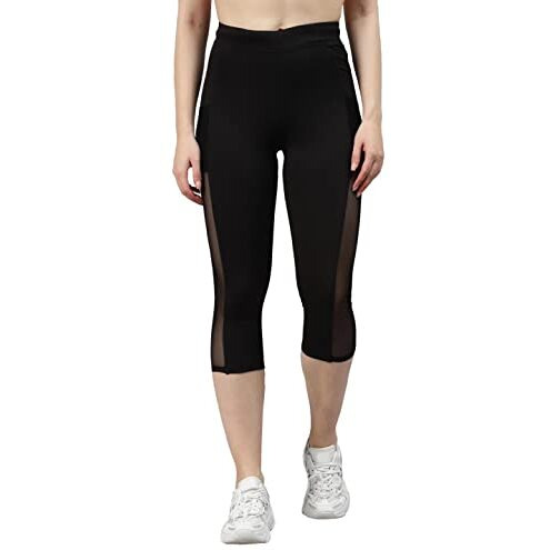 Blinkin Skinny Women's 3/4 Gym Wear High Rise Tights For Women's With Mesh Insert & Side Pockets  Perfect Active Wear, Yoga Workout - The Ultimate Pants Girls (7908,Black,Size_S)