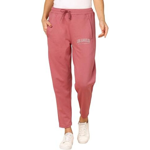 Alan Jones Clothing Women's Solid High Rise Comfort Fit Ankle Length Cotton Track Pant (Pink_Medium)
