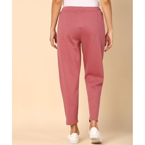 Alan Jones Clothing Women's Solid High Rise Comfort Fit Ankle Length Cotton Track Pant (Pink_Medium)