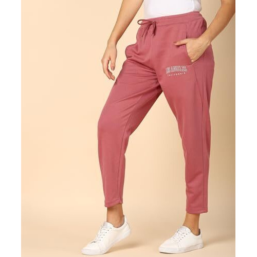 Alan Jones Clothing Women's Solid High Rise Comfort Fit Ankle Length Cotton Track Pant (Pink_Medium)
