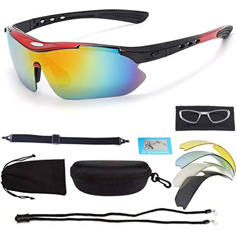 Proberos Polarized Sports Sunglasses, Non-Polarized Sunglasses Anti Glare Riding Sunglasses For Driving With 5 Interchangeable Lenses &Box, Riding, Uv Protection Sports Sunglasses For Men Women