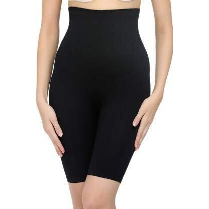 Kroywen Women's Lycra High Waist Shorts Tummy Tucker Slimming Body Shapers With Strip For Gym Yoga Exercise Dance Walk Jogging(Free-Size) (Black)