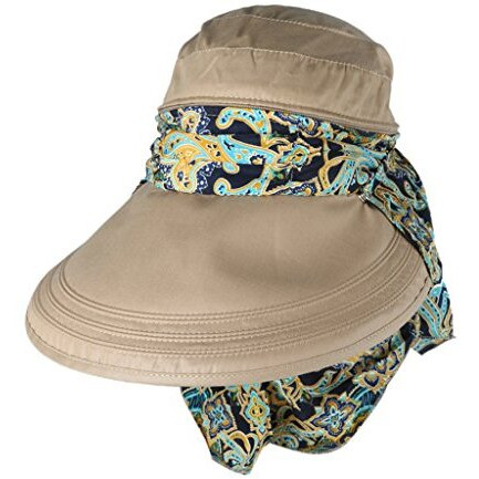 Palay Hats For Women Upf 50+ Anti-Uv Wide Brim Foldable Sun Visor Hat With Detachable Top & Neck Scarf, Large 14Cm Brim, Lightweight Canvas Fabric, Summer Beach Outdoor Protection (Floral)