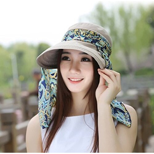 Palay Hats For Women Upf 50+ Anti-Uv Wide Brim Foldable Sun Visor Hat With Detachable Top & Neck Scarf, Large 14Cm Brim, Lightweight Canvas Fabric, Summer Beach Outdoor Protection (Floral)