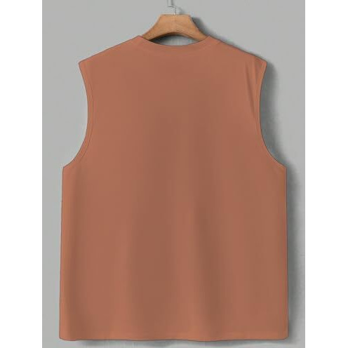 Fashfeed Mens Tank Tops Sleeveless Round Neck Polycotton Vest For Gym, Running And Outdoor Coffee