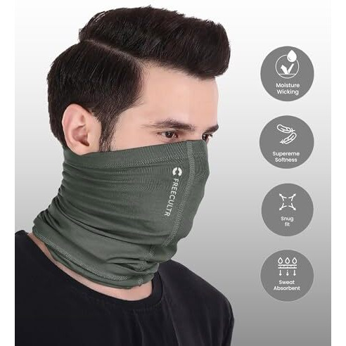 Freecultr Unisex Bamboo Bandana, Anti Microbial Super Soft & Comfort Fit, Breathable Multipurpose Headband, Face Mask For Dust Protection And Sun - Plain Pack Of 3-Black,Charcoal,Green
