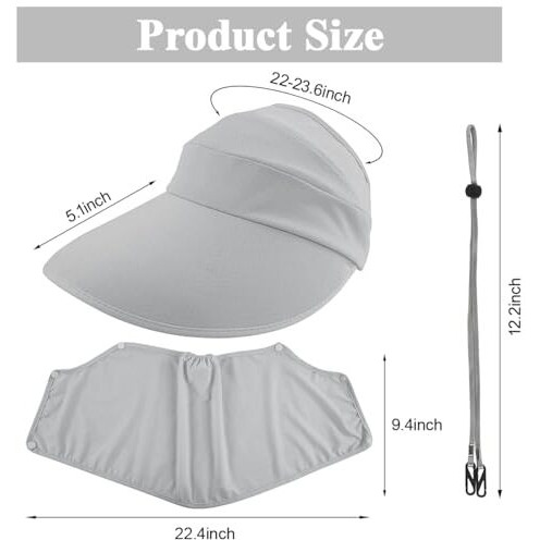 Palay Sun Hat For Women With Detachable Face Cover,Wide Brim Hats For Women Uv Sun Protection,Breathable Outdoor Summer Visor Cap Bike Fishing Cycling
