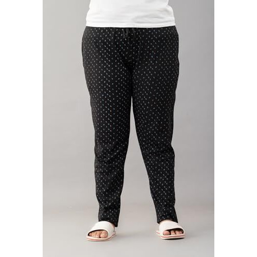 Cupid Regular Fit Printed Cotton Mid Rise Plus Size Night Track Pant, Lower, Trouser, Joggers For Lounge N Gym Wear For Girls, Black_4X Large