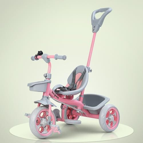 Baybee Beagle Pro 2 In 1 Baby Tricycle For Kids, Plug N Play Kids Tricycle With Parental Push Handle, Eva Wheels, Footrest & Baskets | Kids Cycle Trikes | Baby Cycle For Kids 2 To 5 Years (Pink)