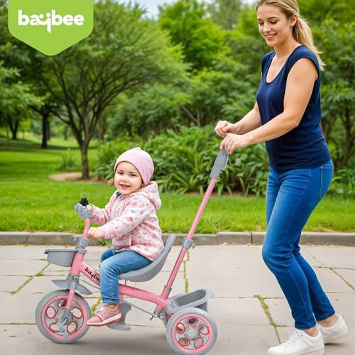 Baybee Beagle Pro 2 In 1 Baby Tricycle For Kids, Plug N Play Kids Tricycle With Parental Push Handle, Eva Wheels, Footrest & Baskets | Kids Cycle Trikes | Baby Cycle For Kids 2 To 5 Years (Pink)