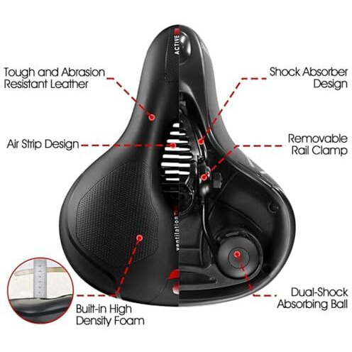 12For Collection Comfortable Cycle Seat Cushion With Dual Shock Absorbing, Memory Foam, Waterproof Saddle, Ergonomic Bike Seat For Road, Mountain, And Spinning Bikes/Big Butt Saddle Bicycle Saddle