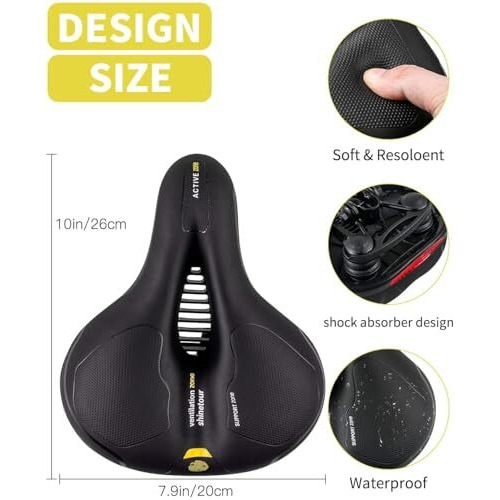 12For Collection Comfortable Cycle Seat Cushion With Dual Shock Absorbing, Memory Foam, Waterproof Saddle, Ergonomic Bike Seat For Road, Mountain, And Spinning Bikes/Big Butt Saddle Bicycle Saddle