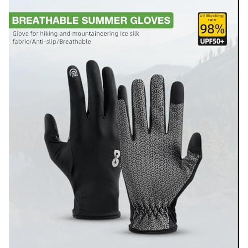 Proberos Sun Protection Cycling Sports Gloves, Non-Slip Touch Screen Sun Gloves Driving Riding Hiking, Uv Protection Outdoor Full Finger For Fishing, Black, L