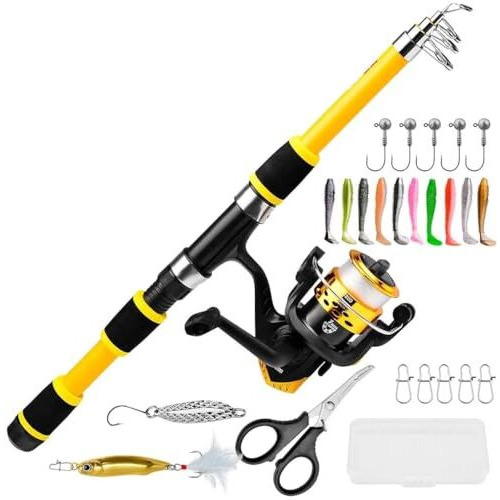 Proberos Telescopic Fishing Rod And Reel Combo 1.8M Carbon Fiber Spinning Rod Portable Travel Fishing Rod Kit With Bait Kit For Beginner Friendly Starter Pack