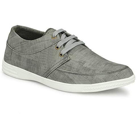 Lee Greem Men's Grey Comfortable & Smart Canvas Lace Up Running Walking Casual Canvas Shoes Sneakers 10 Uk Ind